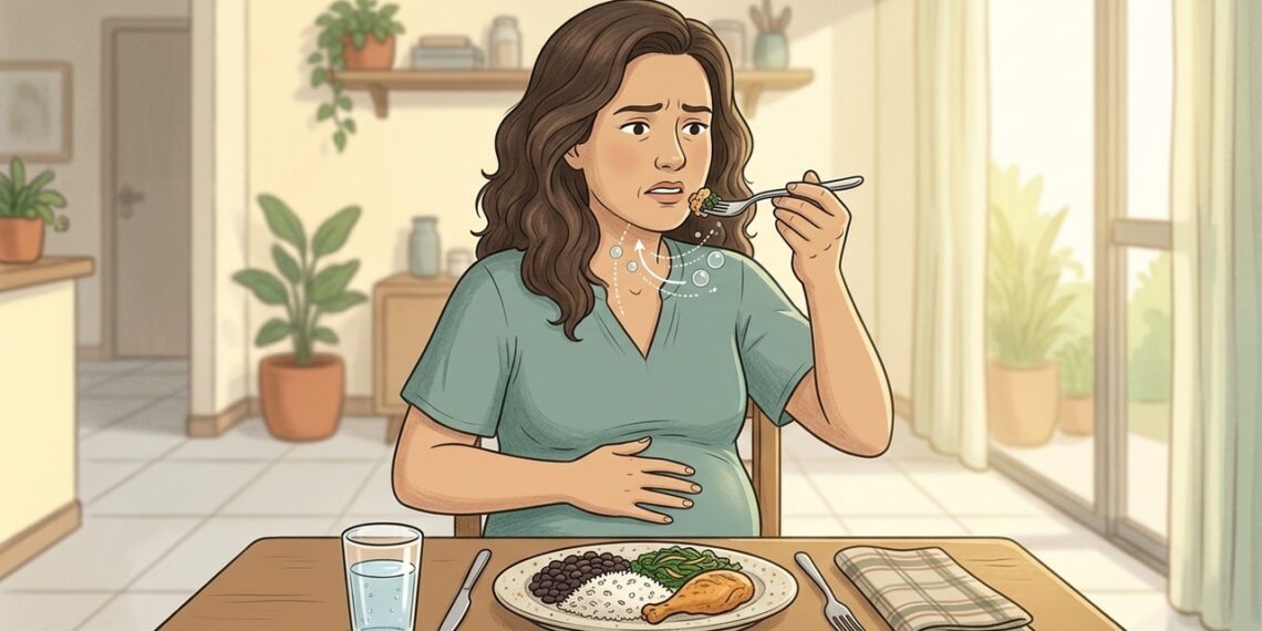Comer rápido e mastigar pouco pode aumentar a quantidade de ar engolido e favorecer a sensação de barriga estufada