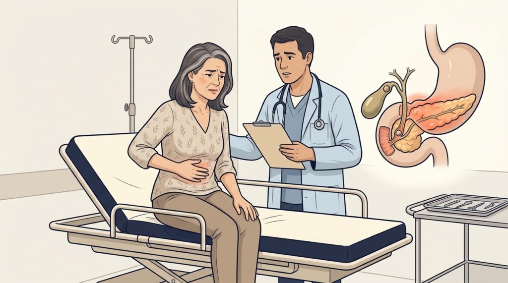 Pancreatite aguda pode causar dor em barra, náuseas e necessidade de pronto-socorro.