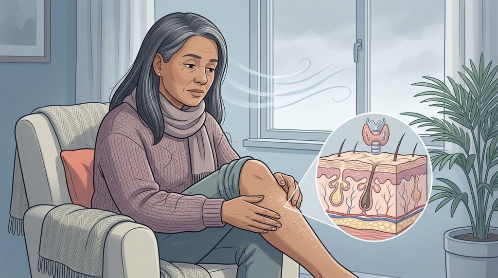 Ressecamento, cansaço e intolerância ao frio podem sugerir hipotireoidismo.
