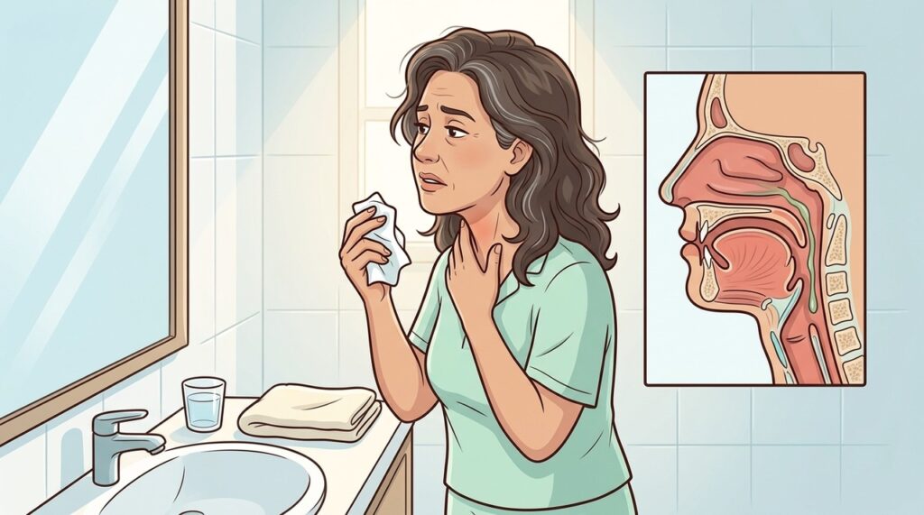 O gotejamento pós-nasal pode irritar a laringe durante toda a noite.