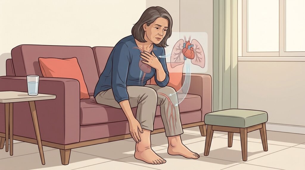 Edema bilateral e falta de ar podem indicar sobrecarga cardíaca ou renal.