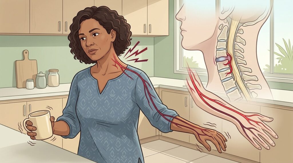 Formigamento e perda de força podem acompanhar a dor causada por radiculopatia cervical.