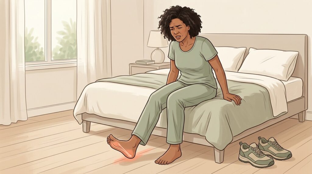 Fascite plantar costuma doer mais ao apoiar o pé após repouso.