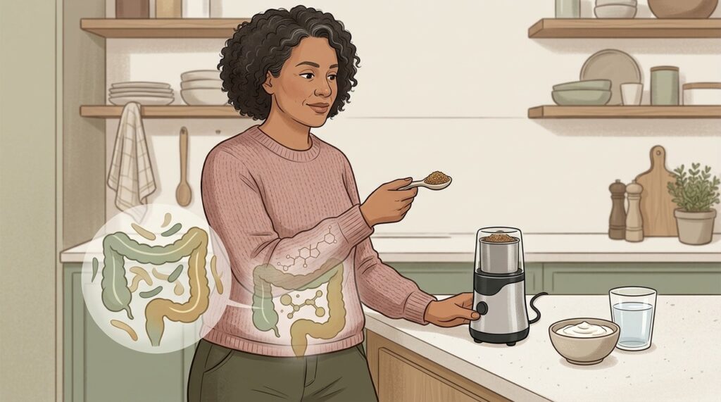 Lignanas e fibras da linhaça atuam sobre hormônios, microbiota e trânsito intestinal.