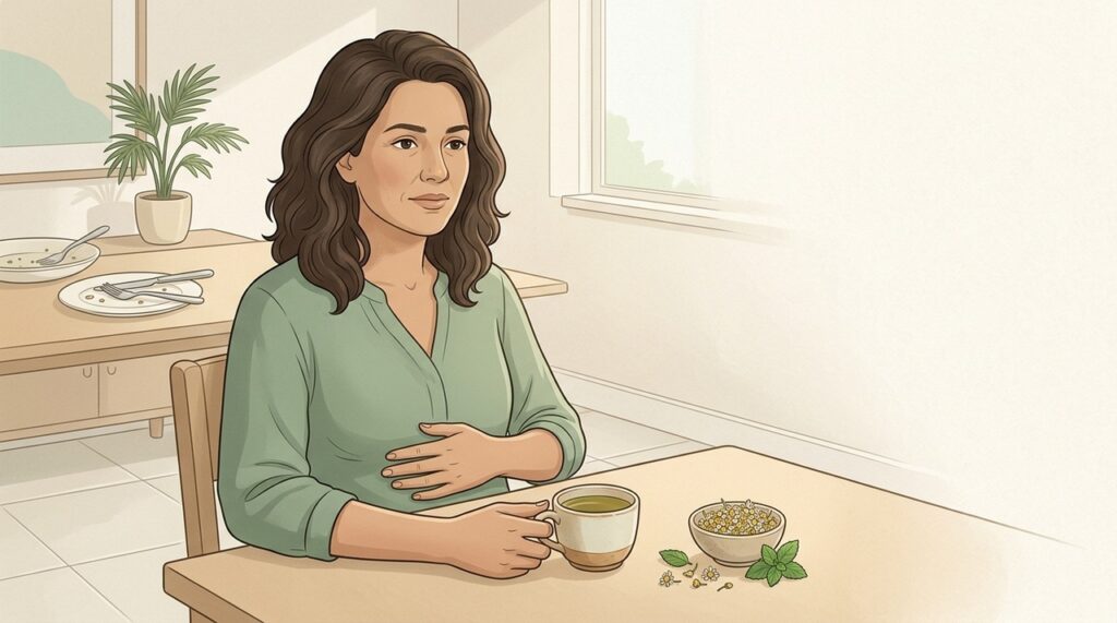 Infusões de hortelã e camomila podem aliviar desconfortos digestivos leves.