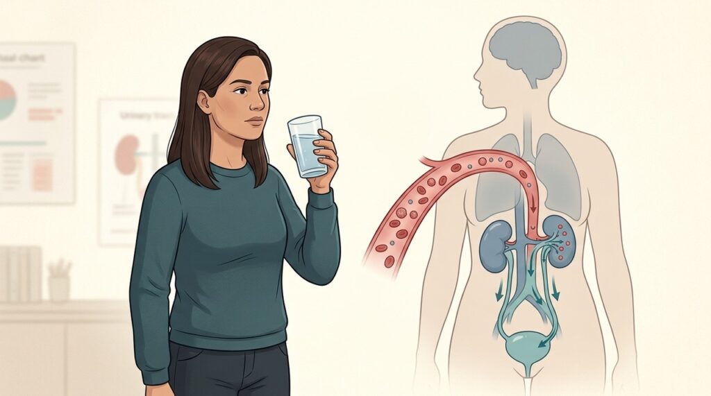 Glicose elevada aumenta a perda de água pelos rins e intensifica a sede.