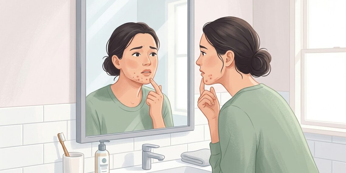 A acne adulta na região do queixo e da mandíbula pode estar associada a alterações hormonais.