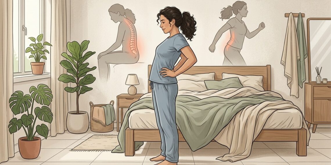Acordar com dor lombar e rigidez nas costas ao sair da cama com frequência pode ser um dos primeiros sinais de espondiloartrite