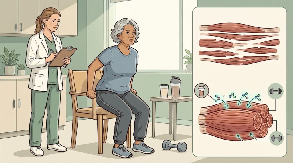 Proteína adequada e exercício resistido ajudam a preservar força e autonomia.