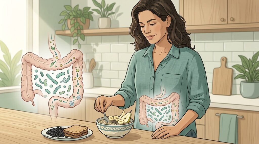 A fermentação das fibras gera compostos que sustentam mucosa e resposta imune.
