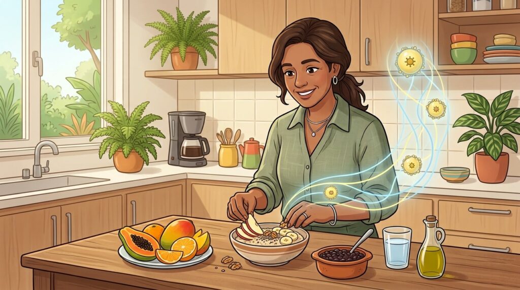 Aveia, leguminosas e frutas oferecem fibras que complementam a estratégia contra o colesterol alto.