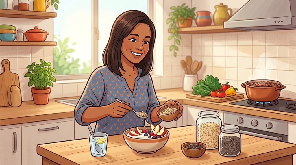 Feijão, frutas, sementes e vegetais reforçam a estratégia alimentar contra o colesterol elevado.