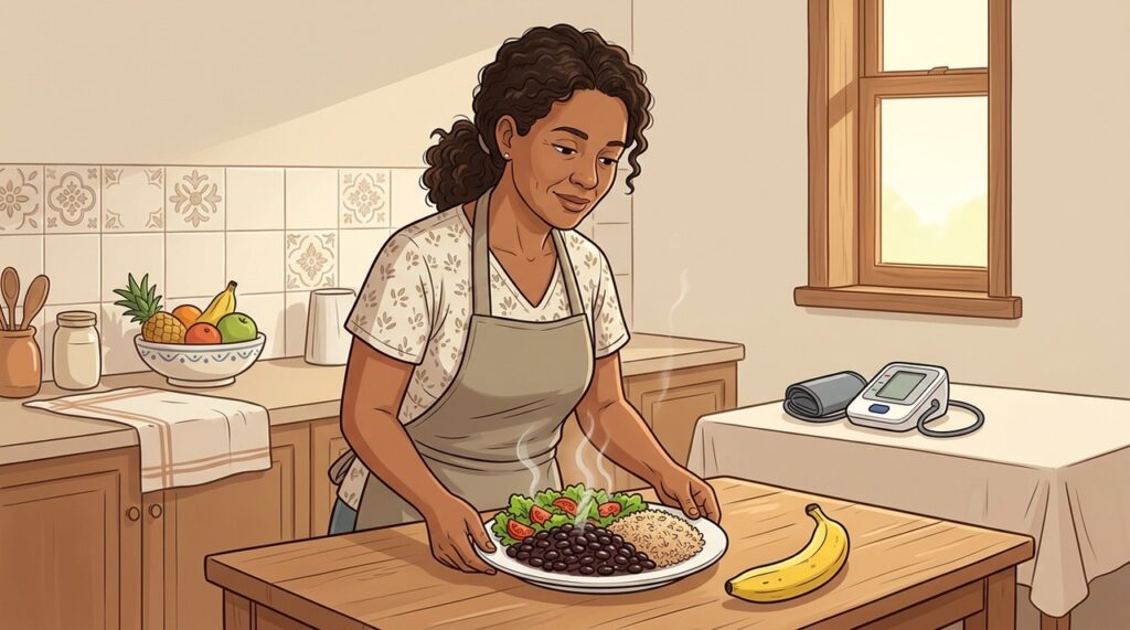 O potássio dos alimentos ajuda no equilíbrio do sódio e da pressão arterial.