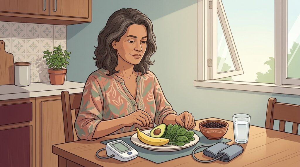 Alimentos naturais ricos em potássio favorecem equilíbrio do sódio e pressão arterial.
