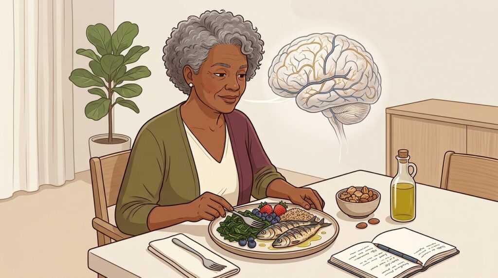 A dieta MIND prioriza alimentos associados a menor declínio cognitivo ao envelhecer.
