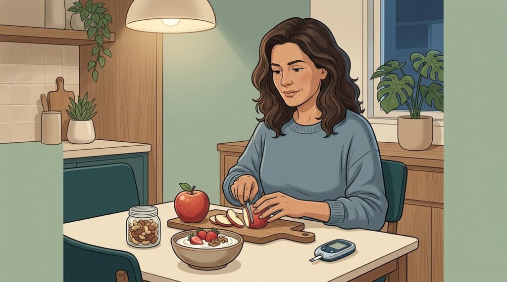 Tipo, porção e combinação da fruta influenciam a resposta glicêmica à noite.