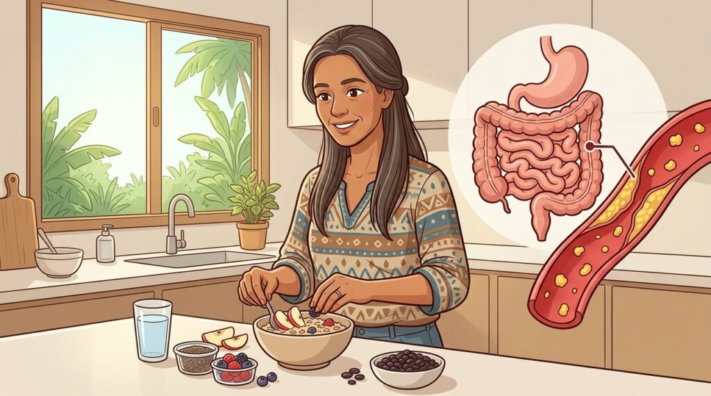 Fibras solúveis ajudam o intestino a eliminar ácidos biliares e reduzir o LDL.