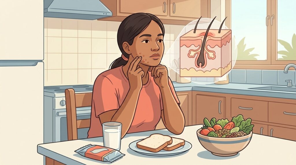 Hormônios, resistência à insulina e alimentação podem sustentar surtos de acne adulta.