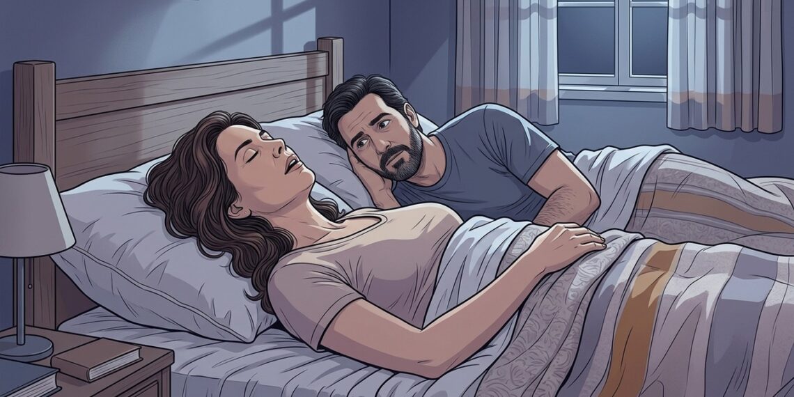Imagem de capa — Opção 1 Illustration, sophisticated adult editorial style, non-photorealistic, clean refined linework with soft dimensional shading and a restrained palette of dusty blues, muted navy, soft gray, warm ivory, and subtle coral accents. A 48-year-old Brazilian man with light tan skin, short dark hair slightly graying at the temples, sitting on the edge of his bed shortly after waking, gently pressing his fingertips against both temples with a tired but composed expression. His partner is still asleep beside him, while the morning light enters through a partially open curtain. On the bedside table, only a glass of water and a simple alarm clock. The scene should subtly communicate recurring morning headache and unrestful sleep without dramatization, with slightly rumpled bedding and a calm residential Brazilian bedroom. Mature medical-editorial aesthetic, observational, credible, understated. Medium-wide shot from a natural three-quarter angle. No text, no labels, no arrows, no circles, no medical warning symbols, no exaggerated pain, no distressed expressions, no advertisements, no product branding, no watermarks, no inscriptions. 16:9 Legenda da capa — Opção 1 Dor de cabeça recorrente ao acordar pode estar ligada à apneia do sono. Imagem de capa — Opção 2 Illustration, sophisticated adult editorial style, non-photorealistic, detailed clean linework with soft shading and a restrained palette of muted indigo, cool blue-gray, soft beige, pale lavender, and subtle warm accents. A middle-aged Brazilian woman with fair-to-medium skin and naturally wavy dark brown hair sleeping on her back in a quiet bedroom at night, her mouth slightly open and her breathing appearing labored but not dramatic. Beside the bed, her partner is awake and looking toward her with mild concern after noticing disrupted breathing during sleep. The composition should visually suggest obstructive sleep apnea through posture, interrupted rest, and the observation of a bed partner rather than through diagrams or exaggerated anatomy. Subtle moonlight, soft bedding textures, Brazilian residential interior with understated wooden furniture. Adult health-magazine illustration, calm, serious, informative. Medium shot from a slightly elevated side angle. No text, no labels, no arrows, no circles, no anatomical cutaways, no exaggerated suffocation, no panicked expressions, no advertisements, no product branding, no watermarks, no inscriptions. 16:9 Legenda da capa — Opção 2 Ronco, pausas respiratórias e sono fragmentado ajudam a levantar suspeita de apneia. Imagem do corpo — Infográfico Illustration, sophisticated adult editorial infographic style, non-photorealistic, clean refined linework with soft dimensional shading, dusty blues, muted navy, pale lavender, soft gray, warm ivory, and restrained coral accents. Horizontal 16:9 medical editorial infographic with a very light blue background (#E8F0F5), subtle blueprint-style grid texture, and faint translucent sleep, breathing, and oxygen-related motifs. At the top center, bold dark-teal uppercase sans-serif title "APNEIA DO SONO: SINAIS E CUIDADOS". Four spacious rounded cards arranged around a central educational illustration. Top-left mint green card (#D4E8D4), heading "CEFaleia" corrected visually as "CEFALEIA", illustration of a person waking while gently touching both temples, subtitle "DOR AO ACORDAR". Top-right light blue card (#D4E4F0), heading "RESPIRAÇÃO", illustration of a sleeping adult with subtle airflow interruption, subtitle "RONCO E PAUSAS NOTURNAS". Bottom-left warm beige-orange card (#F5E0C8), heading "SONOLÊNCIA", illustration of an adult struggling to stay alert during daytime work, subtitle "CANSAÇO DURANTE O DIA". Bottom-right soft coral card (#F0D0C8), heading "TRATAMENTO", illustration of a sleeping adult using a discreet CPAP mask alongside a side-sleeping posture icon, subtitle "AVALIAÇÃO E CONTROLE". Center: a didactic semi-anatomical side profile of the head and upper airway during sleep, showing the tongue, soft palate, throat passage, and narrowed upper airway without alarming distortion. Add three precise labels with thin connector lines: "VIA AÉREA ESTREITADA", "QUEDA DE OXIGÊNIO", "SONO FRAGMENTADO". Use thin curved connectors from the four cards toward the center to show relationships without clutter. Along the lower section, four small circular medical icons with concise labels: blood pressure cuff "HIPERTENSÃO", heart rhythm symbol "ARRITMIAS", heart icon "RISCO CARDÍACO", and brain vessel icon "AVC". Add a small diagnostic strip with a sleep-study monitor and the text "POLISSONOGRAFIA CONFIRMA O DIAGNÓSTICO". Adult, sober, detailed medical-magazine aesthetic, scientifically educational, uncluttered, with no childish facial expressions on organs or symbols. Render all quoted text in Brazilian Portuguese exactly as written, preserving accents (á, ã, ç, é, ó, ú). Do not translate, do not modify the text. 16:9 Legenda do infográfico Cefaleia, ronco, sonolência e pausas respiratórias orientam a investigação da apneia.