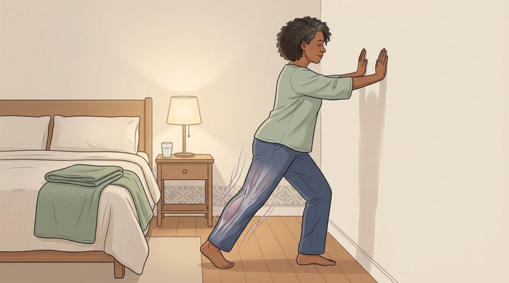 Uma sequência leve de alongamentos ajuda a preparar pernas e corpo para o descanso.