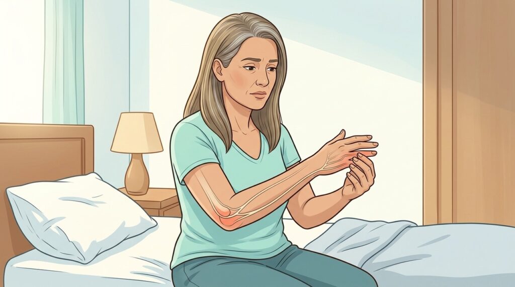 Dormência no mínimo e anelar pode indicar compressão do nervo ulnar.