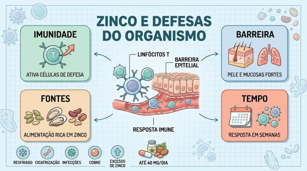Imunidade, barreiras naturais, alimentação e tempo influenciam a resposta ao zinco.