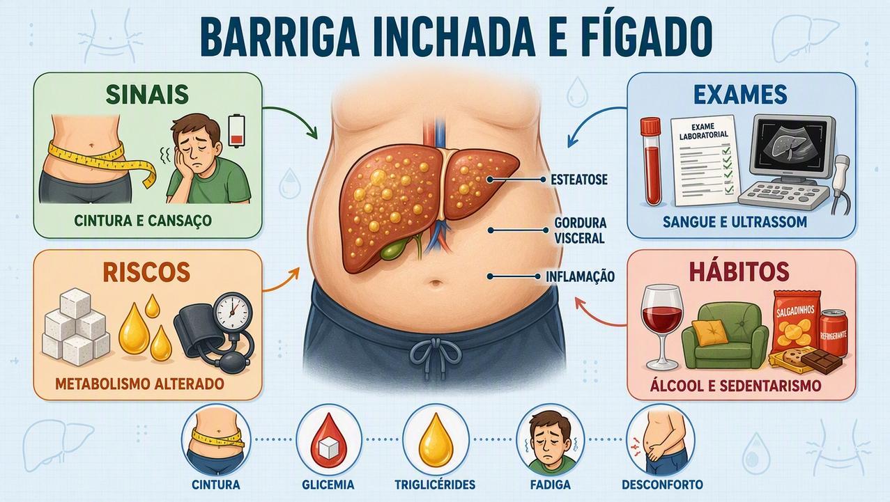 Sinais, exames, riscos e hábitos ligados à esteatose hepática persistente.