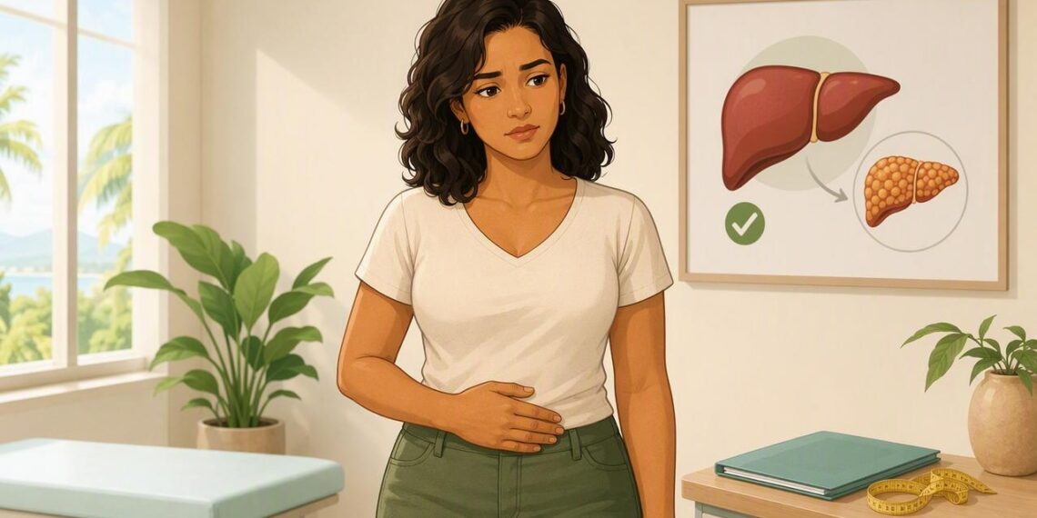 A barriga inchada persistente nem sempre é excesso de gordura: em alguns casos está ligada ao acúmulo de gordura no fígado, que pede avaliação