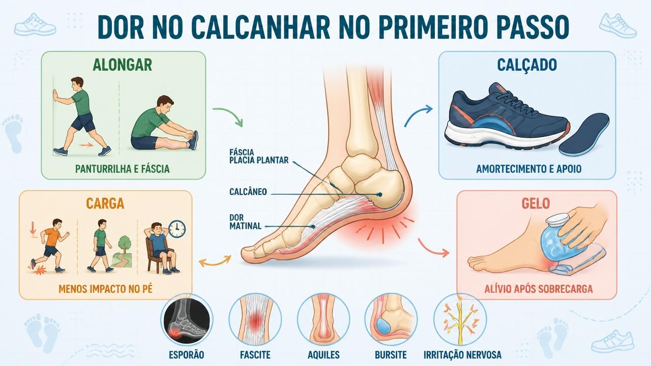 Alongamento, calçado, controle de carga e gelo ajudam na fascite plantar.