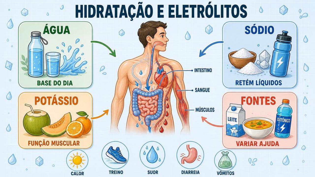 Água, sódio, potássio e boas fontes ajudam a repor perdas.