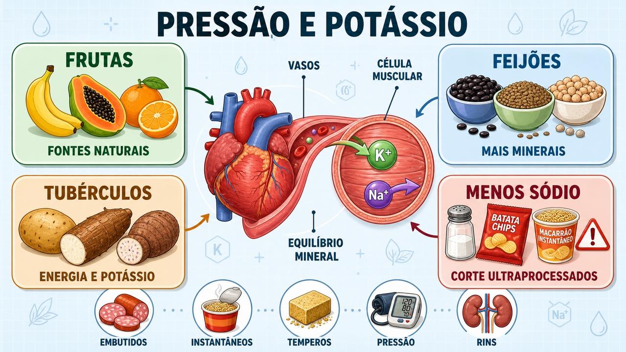 Frutas, feijões, tubérculos e menos sódio formam pilares contra pressão alta.