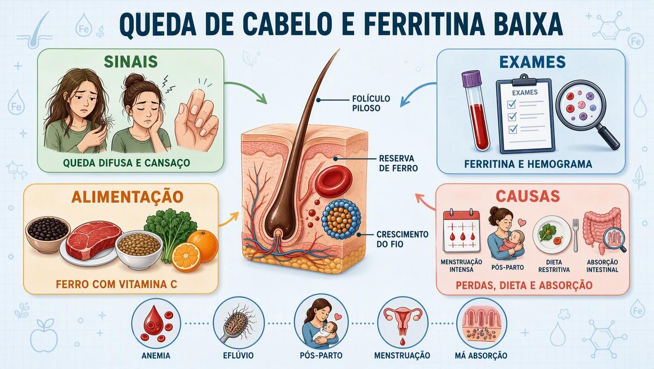 Sinais, exames, alimentação e causas ajudam a entender a ferritina baixa.
