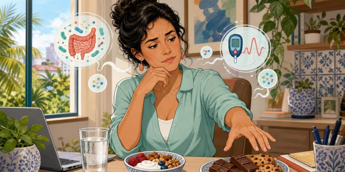 A vontade exagerada de comer doce à tarde nem sempre é falta de força de vontade: às vezes é sinal de queda brusca de glicose e desequilíbrio no microbioma intestinal