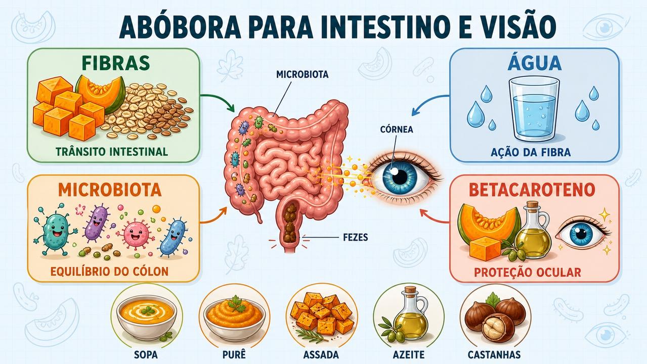 Fibras, água, microbiota e betacaroteno resumem os principais benefícios da abóbora.