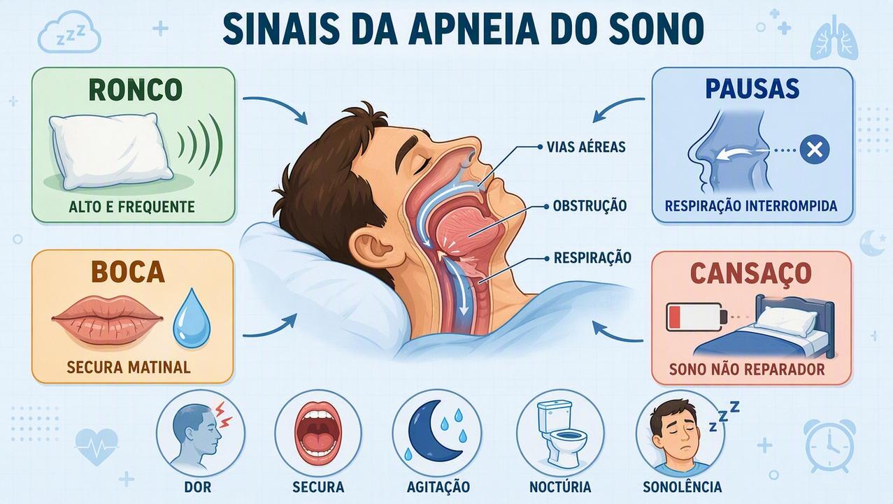 Ronco, pausas respiratórias, boca seca e cansaço formam sinais de alerta.