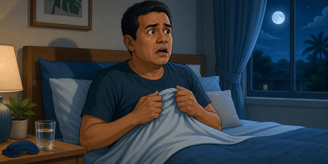 Acordar com o coração acelerado e sensação de sufoco durante a madrugada pode ser um dos primeiros sinais de apneia ou de queda de glicose no sono