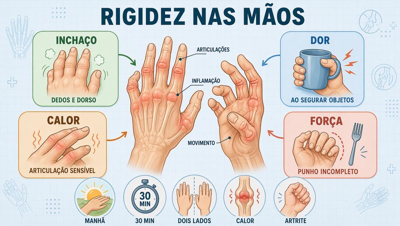 Inchaço, dor, calor e perda de força orientam a investigação articular.