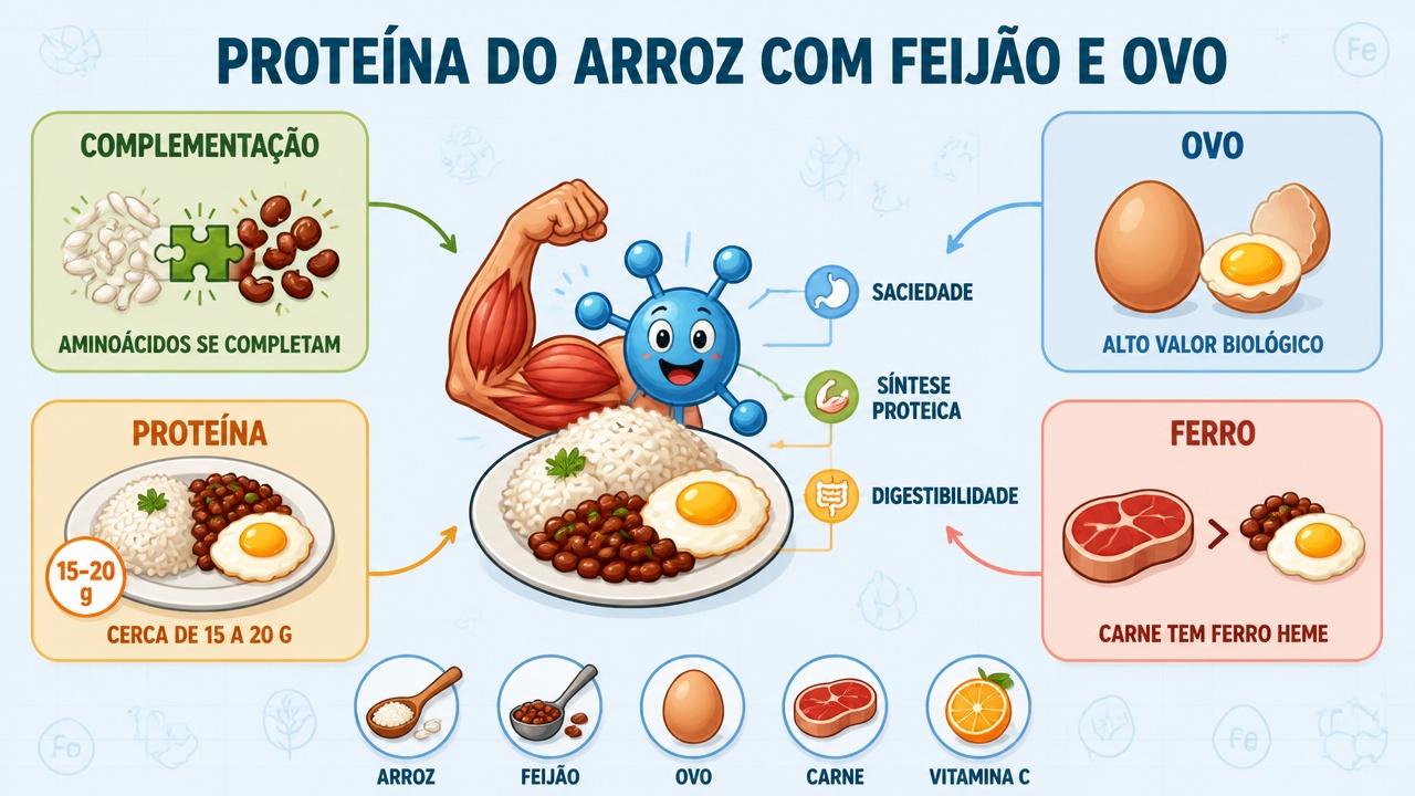 Infográfico mostra aminoácidos, proteína total, ovo e diferença do ferro da carne.
