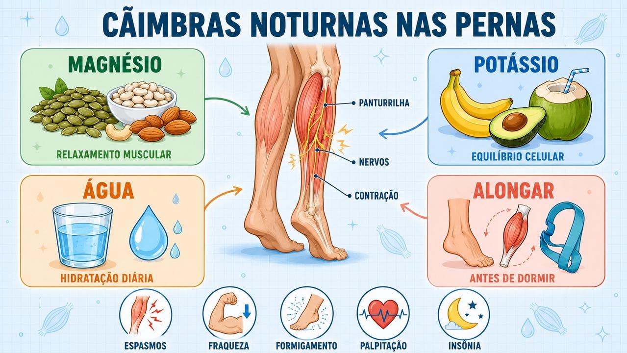 Magnésio, potássio, hidratação e alongamento formam pilares contra câimbras noturnas.