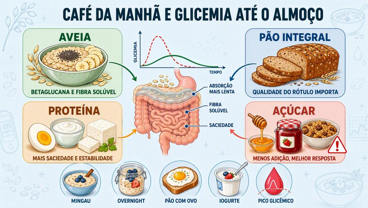 Fibra, rótulo, proteína e açúcar definem a estabilidade glicêmica no café.