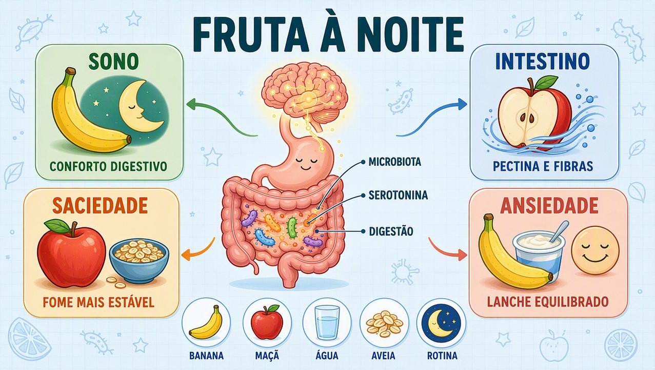 Sono, intestino, saciedade e ansiedade orientam a melhor fruta antes de dormir.
