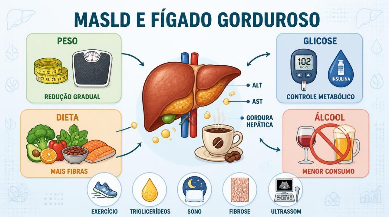 Peso, glicose, dieta e álcool influenciam mais o controle do fígado gorduroso.