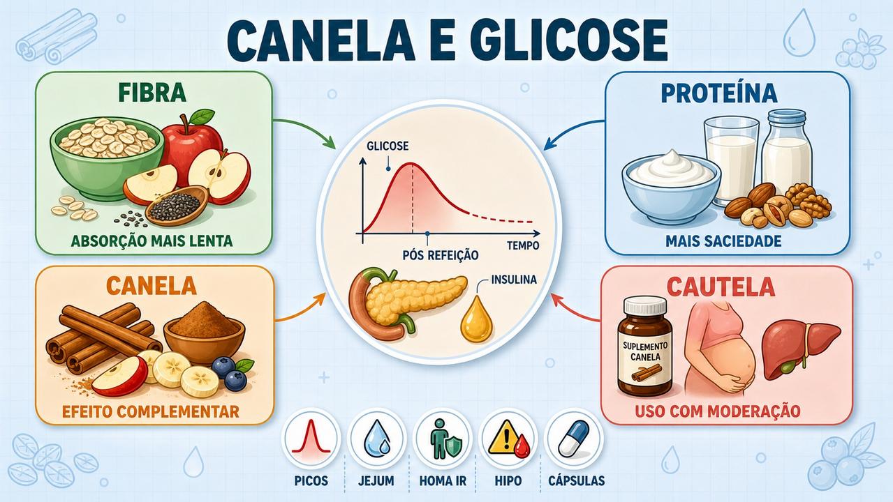 Fibra, proteína, canela e cautela ajudam a equilibrar glicose matinal.