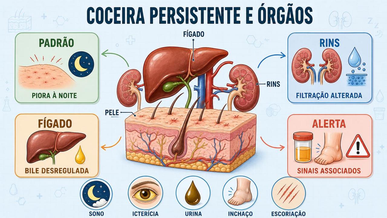 Padrão da coceira e sinais associados ajudam a investigar fígado e rins.