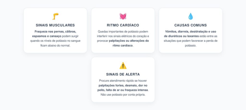 Fraqueza, Cãibras e Palpitações: Sinais de Potássio Baixo