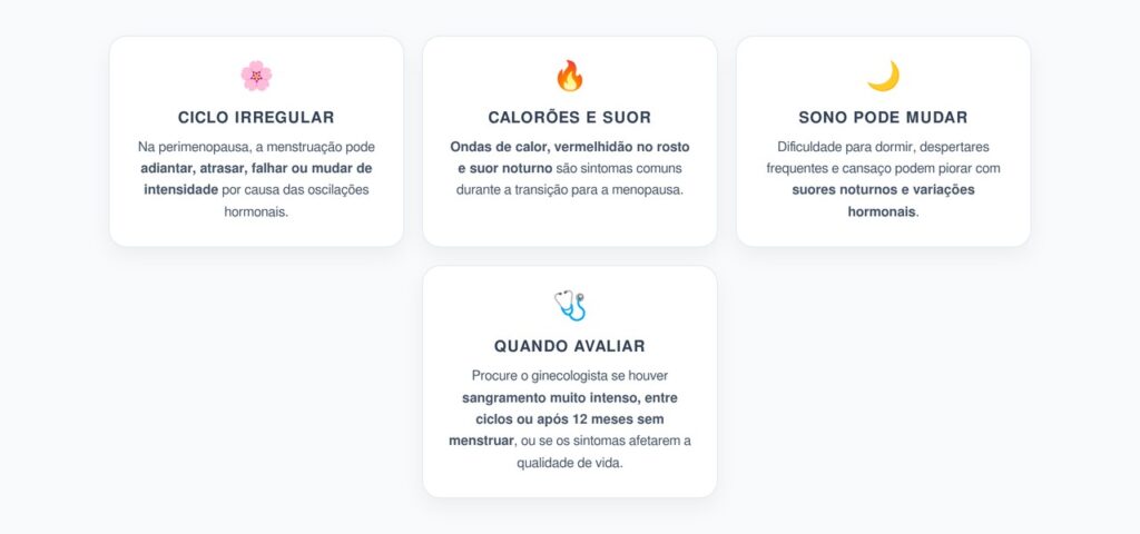 Perimenopausa Depois dos 40: Menstruação Irregular, Calorões e Mudanças no Sono