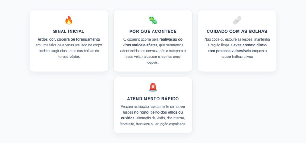Cobreiro: Ardor de um Lado do Corpo Pode Surgir Antes das Bolhas
