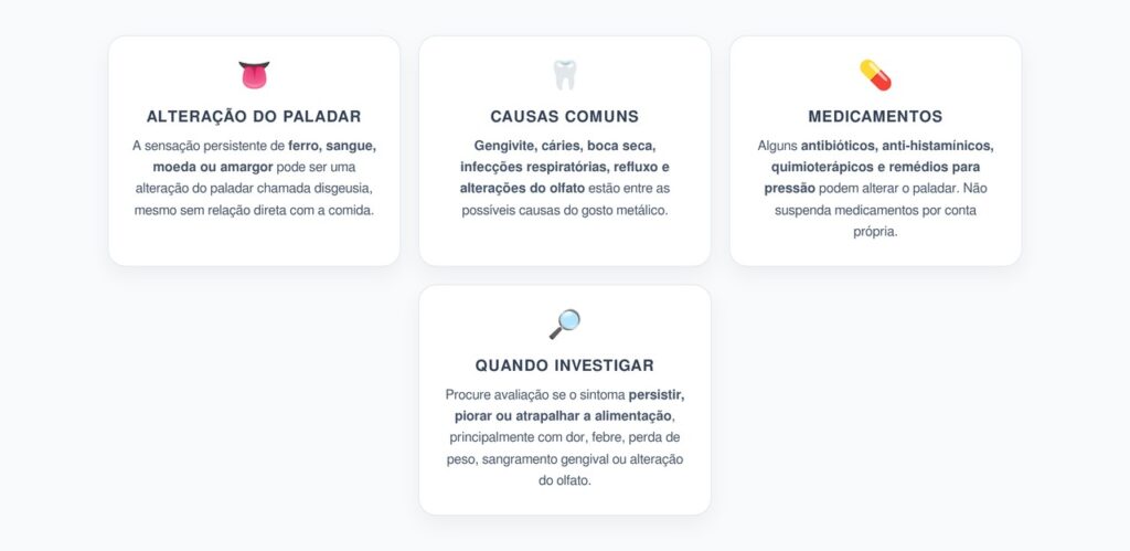 Gosto Metálico Persistente: Principais Causas e Quando Investigar