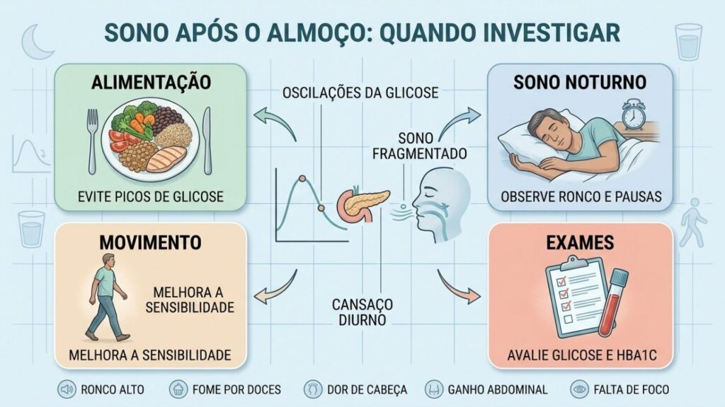 Alimentação, sono, movimento e exames ajudam a investigar a sonolência pós-almoço.