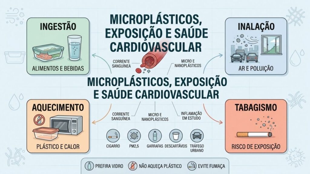 Ingestão, inalação, calor e tabagismo influenciam a exposição aos microplásticos.